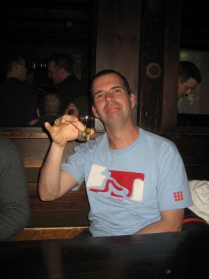 Jim enjoying a shot of Chartruesse