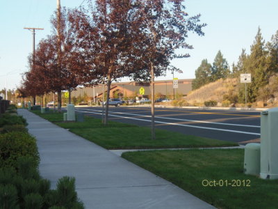 looking down the street at new school