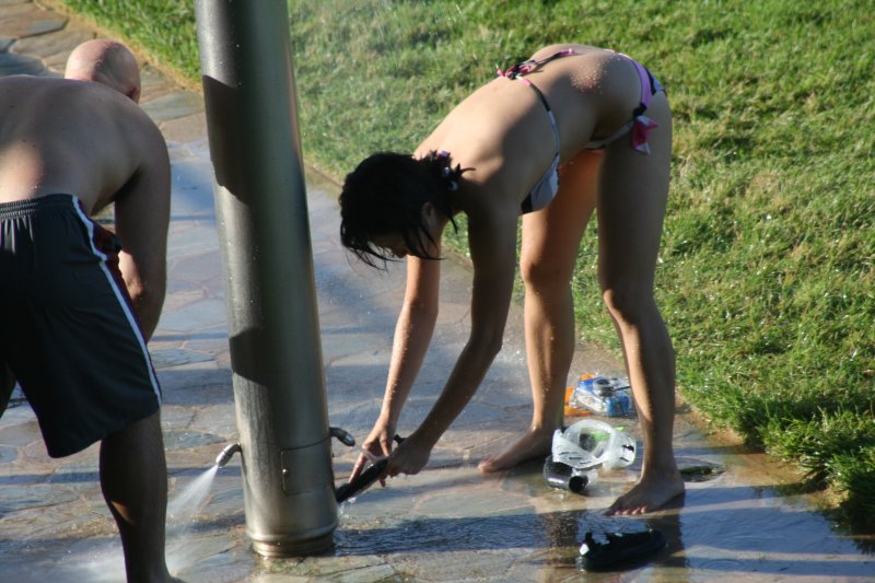 Cleaning up from a day on the beach