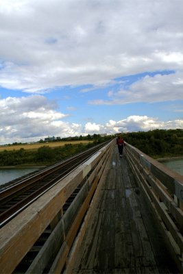Train and pedestrian bridge