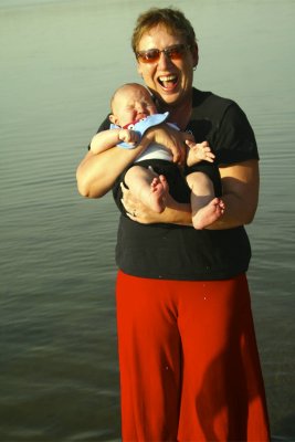 Alessio's first dip in the lake