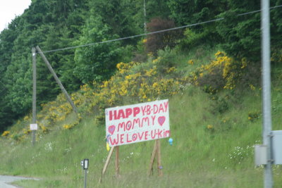 Sign seen while driving along the Malahat Highway on Vancouver Island