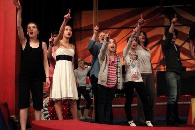 A rehearsal for Barnum, our annual community theatre musical