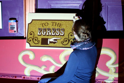 Scenic Artist Rachel Reynolds recreating Barnum's museum signs