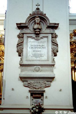 Chopin's heart is kept inside this pillar, Church of the Holy Cross