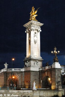 Pillar of the Alexander III bridge @ night