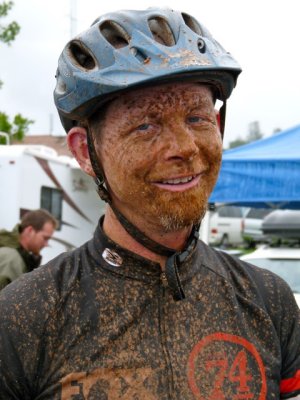 Alex Anderson is mud-covered during his 8-hour solo race at Cool.