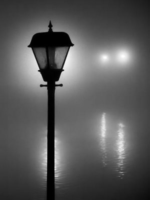 Canal Lights On A Foggy Night 01720-2BW