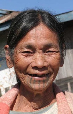 Khiamniungan Naga lady in Nokyan with tattoos.
