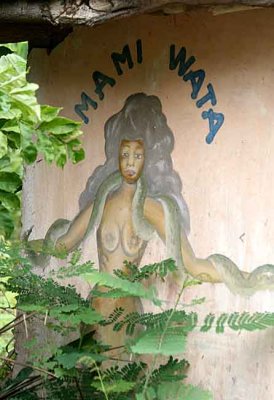 Voodoo. Wall painting of Mami Wata in a village near Possotom.