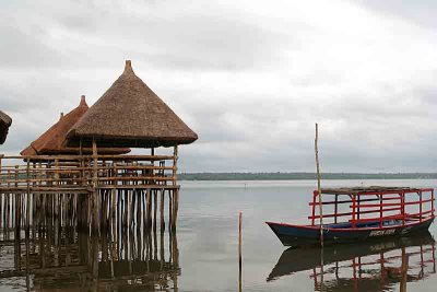 Restaurant on stilts. Lake Ahm, Possotom, Benin.