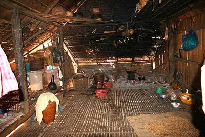 Inside a Kreung house in Kameng village, Cambodia.