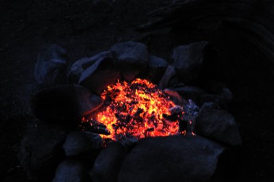 Glowing camp fire