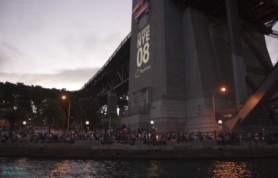 The crowds at the base of the bridge, about 7:45PM