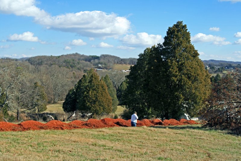 Putting in the last piece of the direct-burial electric line