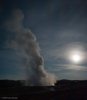 Old Faithful Geyser by Moonlight