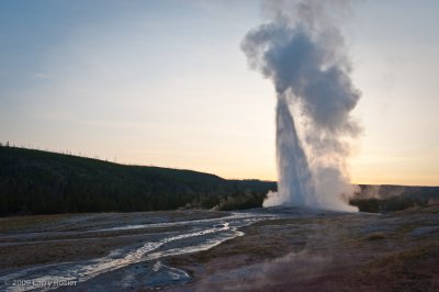 Old Faithful Geyser at Sunrise