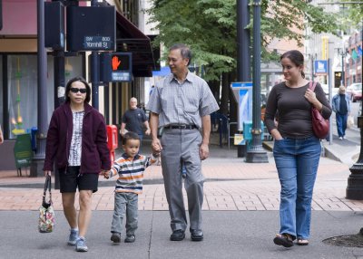 Family Walking in Downtown