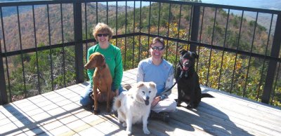 Cathy and Friend Hanging Rock.JPG