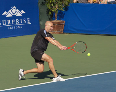 Andre Agassi Drives a Backhand Shot (beautiful form)