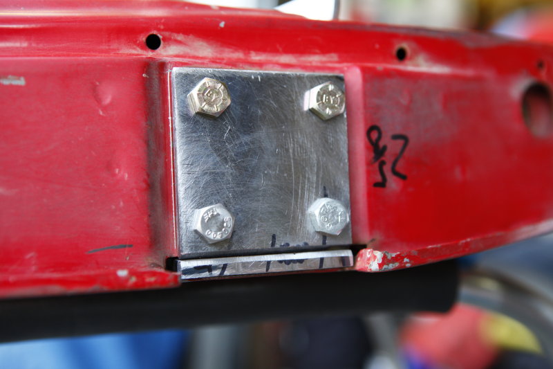 Closeup of the backing plate upper bracket