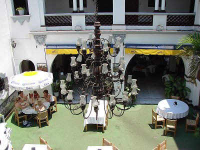 Courtyard of the oldest hotel in Manzanillo