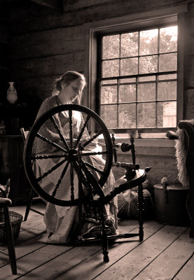 Spinning Wool in the Kvaale Farm House.