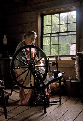 Spinning Wool in the Kvaale Farm House.