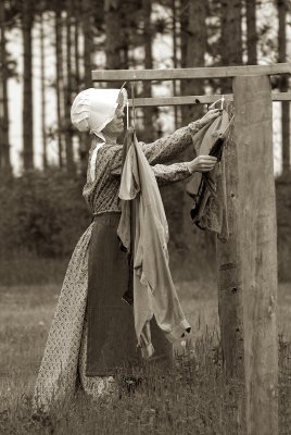 Hanging the wash.