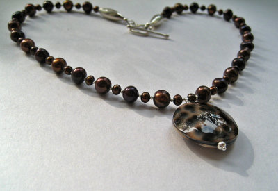 freshwater pearls and Thai silver necklace with shell pendant