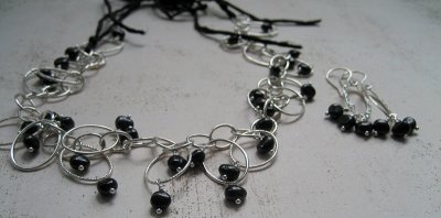 black freshwater pearls and sterling silver necklace and earrings