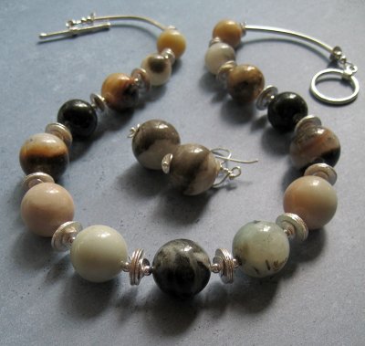 rainbow amazonite and sterling silver necklace and earrings