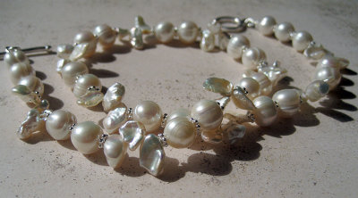 round and keishi freshwater pearls necklace with Bali silver