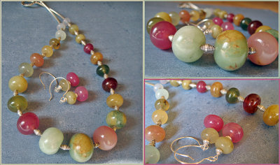 Rainbow Soocho jade and Thai silver necklace and earrings