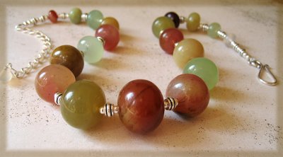 Rainbow Soocho jade, Bali and sterling silver necklace
