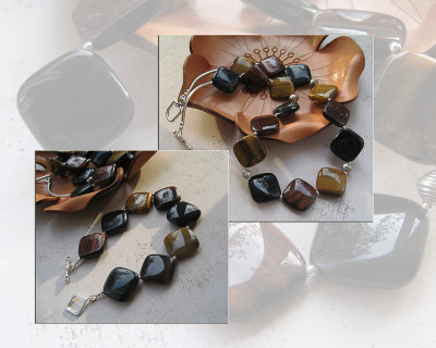 Red, blue and brown tiger eye and Thai silver necklace and bracelet