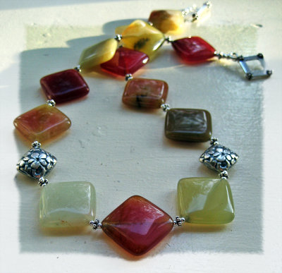Rainbow SooCho jade and Bali sterling silver necklace