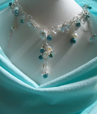 sterling silve, turquoise and keishi pearl necklace