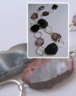 Agate and sterling silver long necklace