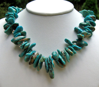 Natural turquoise and liquid silver drops (Karen Hill Tribe) necklace