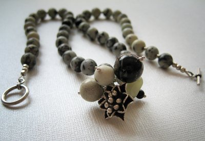 Ash jasper and sterling silver necklace with gemstone and Thai silver pendant