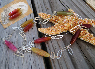 Rainbow Soocho jade and sterling silver long necklace