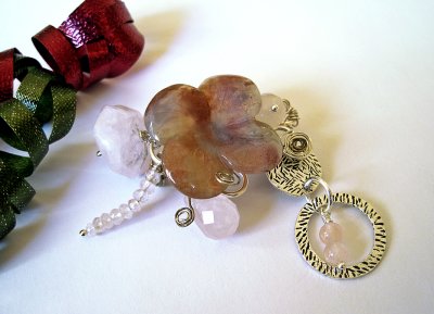 Gemstone and sterling silver brooch