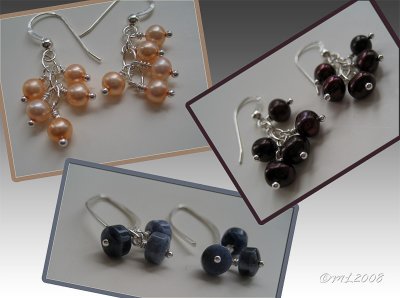 freshwater pearls and sodalite sterling silver earrings