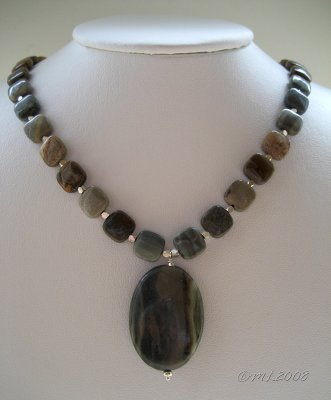 Blue line jasper and Bali silver necklace
