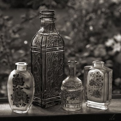 old bottles in the window