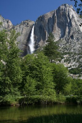 UPPER YOSEMITE FALLS FROM MERCED RIVER YOSEMITE NATIONAL PARK