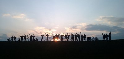 Happy twitchers on the first day at the Long-toed Stint