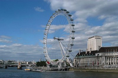 London Eye with County Hall and Shell building