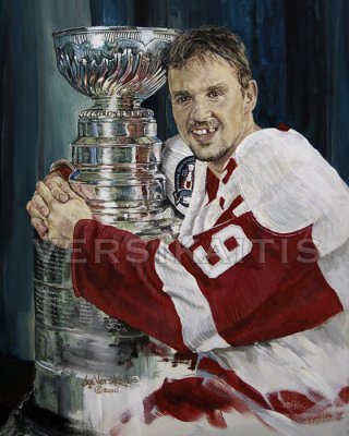 This is an acrylic 16 x 20 on canvas painting of Steve Yzerman

of the Detroit Red Wings National Hockey League.

By Joe Versikaitis
All Images copyrighted by Versikaitis- The Art of Sport.
For pricing and to email Joe  Click here .